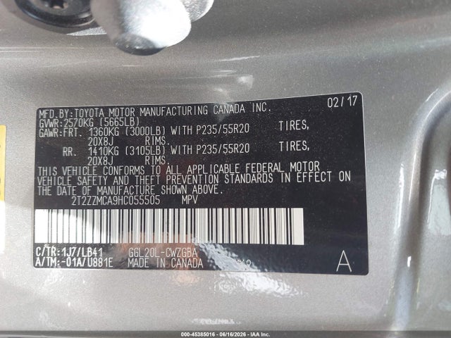 45385016 :رقم المزاد ، 2T2ZZMCA9HC055505 vin ، 2017 Lexus Rx 350 مزاد بيع