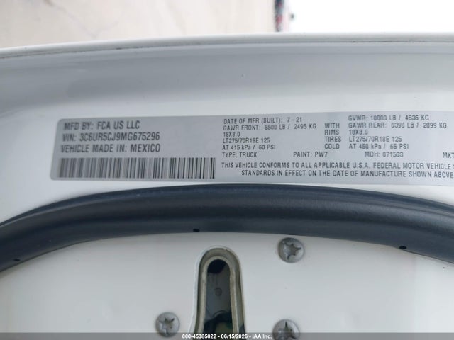 Продаж на аукціоні авто 2021 Ram 2500 Tradesman  4x4 6'4 Box, vin: 3C6UR5CJ9MG675296, номер лоту: 45385022