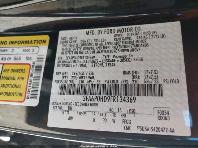 Ford FUSION SE 2015 3FA6P0HD9FR134369 Image 9