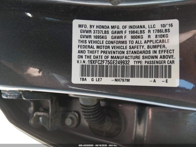 Honda CIVIC EX 2016 19XFC2F75GE249932 Image 9