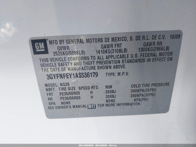 Продаж на аукціоні авто 2010 Cadillac Srx Premium Collection, vin: 3GYFNFEY1AS536179, номер лоту: 45385088