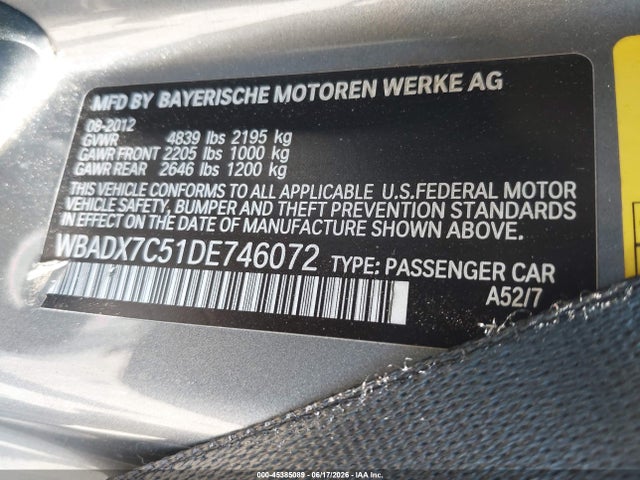 Aukcja sprzedaży 2013 Bmw 335i, vin: WBADX7C51DE746072, numer aukcji: 45385089