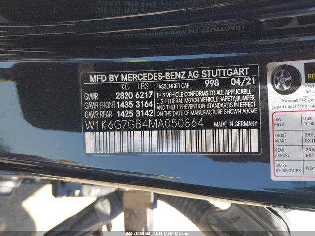 Aukcja sprzedaży 2021 Mercedes-benz S 580 4matic, vin: W1K6G7GB4MA050864, numer aukcji: 45385105