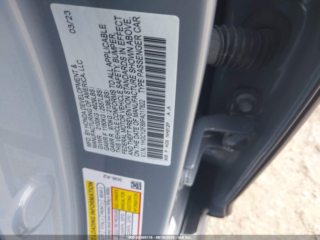 1HGCY2F89PA017822 Honda Accord Hybrid Touring