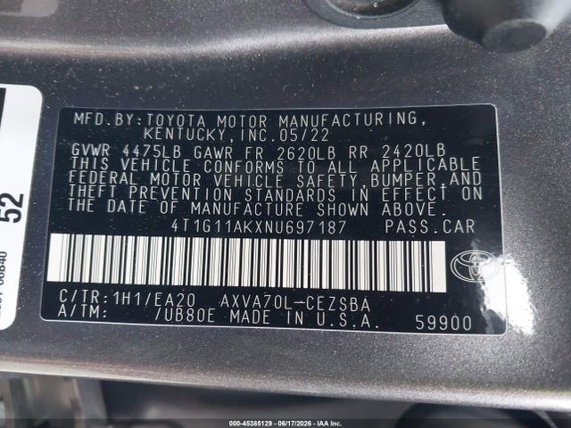 4T1G11AKXNU697187 Toyota CAMRY SE