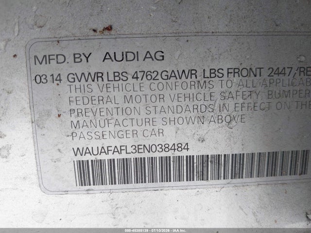 Продажа на аукционе авто 2014 Audi A4 2.0t Premium, vin: WAUAFAFL3EN038484, номер лота: 45385139