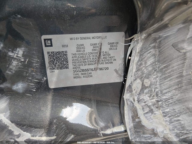 2018 Chevrolet Malibu 1ls მანქანა იყიდება აუქციონზე, vin: 1G1ZB5ST6JF196720, აუქციონის ნომერი: 45385141