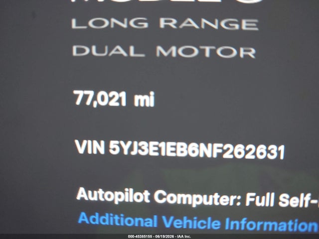 Tesla Model 3 Long Range Dual Motor All-wheel Drive 2022 5YJ3E1EB6NF262631 Image 15