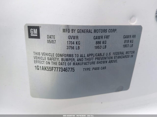Продажа на аукционе авто 2007 Chevrolet Cobalt Ls, vin: 1G1AK55F777346775, номер лота: 45385159