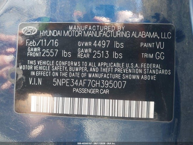Hyundai Sonata Sport 2016 5NPE34AF7GH395007 Image 9
