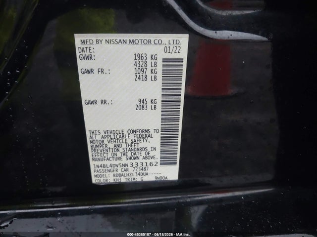 1N4BL4DV5NN333162 Nissan Altima Sv Fwd