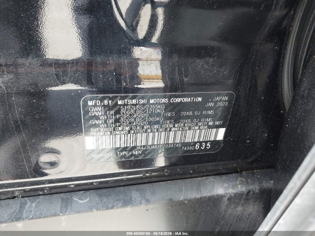 2023 Mitsubishi Outlander Se 2.5 2wd/se Black Edition 2wd/se Special Edition 2wd მანქანა იყიდება აუქციონზე, vin: JA4J3UA81PZ034746, აუქციონის ნომერი: 45385188