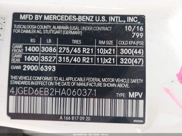 2017 Mercedes-benz Amg Gle 43 Coupe 4matic მანქანა იყიდება აუქციონზე, vin: 4JGED6EB2HA060371, აუქციონის ნომერი: 45385189