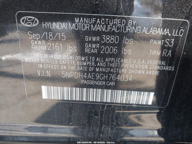 Hyundai ELANTRA SE 2016 5NPDH4AE9GH764034 Image 9