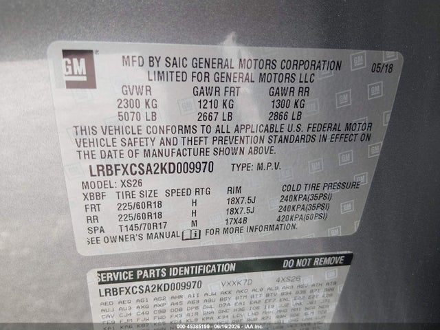 Продажа на аукционе авто 2019 Buick Envision Fwd Essence, vin: LRBFXCSA2KD009970, номер лота: 45385199
