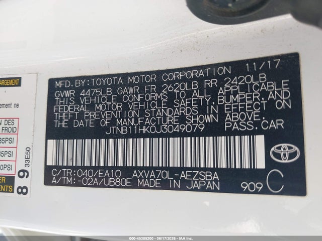Toyota CAMRY SE 2018 JTNB11HK0J3049079 Image 9