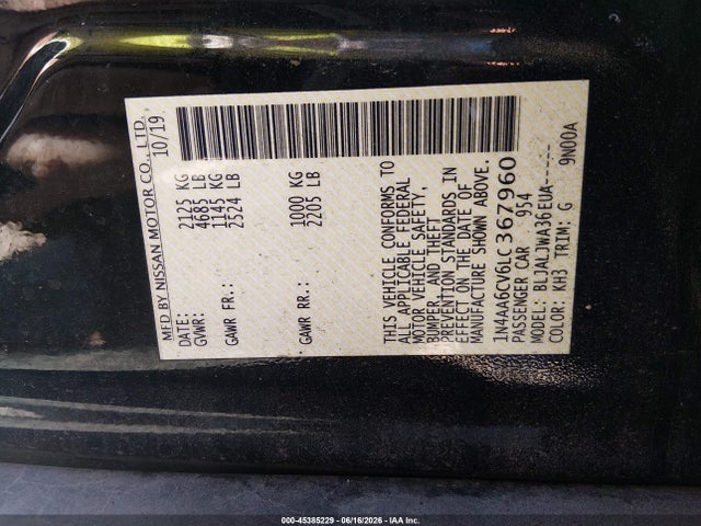 1N4AA6CV6LC367960 Nissan Maxima Sv Xtronic Cvt