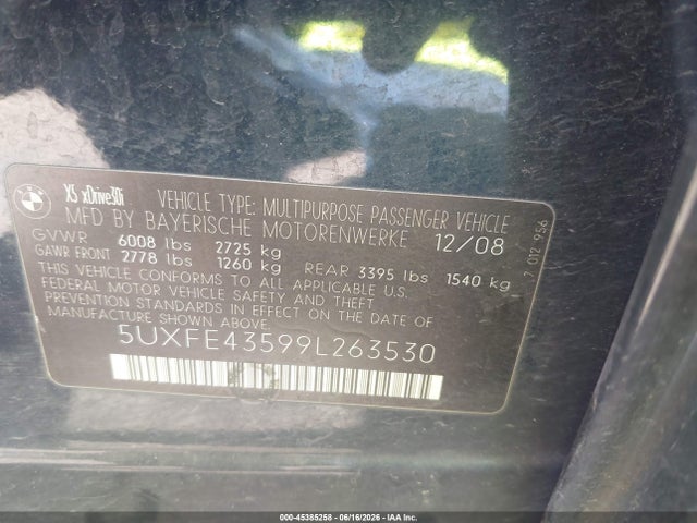 Продаж на аукціоні авто 2009 Bmw X5 Xdrive30i, vin: 5UXFE43599L263530, номер лоту: 45385258