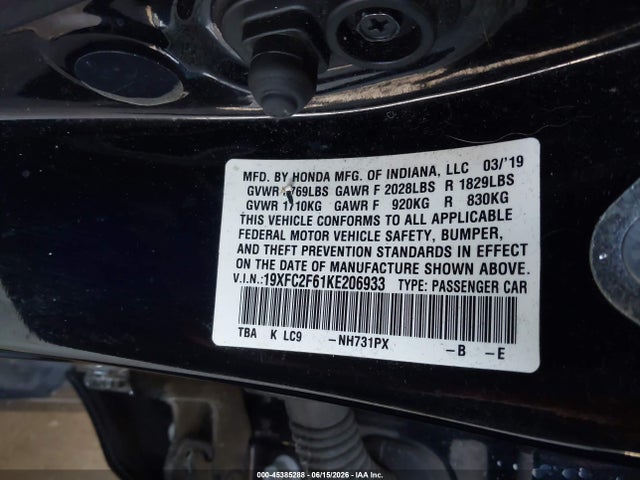 Honda Civic Lx 2019 19XFC2F61KE206933 Image 9