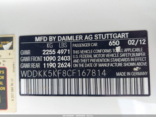 2012 Mercedes-benz E 350 მანქანა იყიდება აუქციონზე, vin: WDDKK5KF8CF167814, აუქციონის ნომერი: 45385291