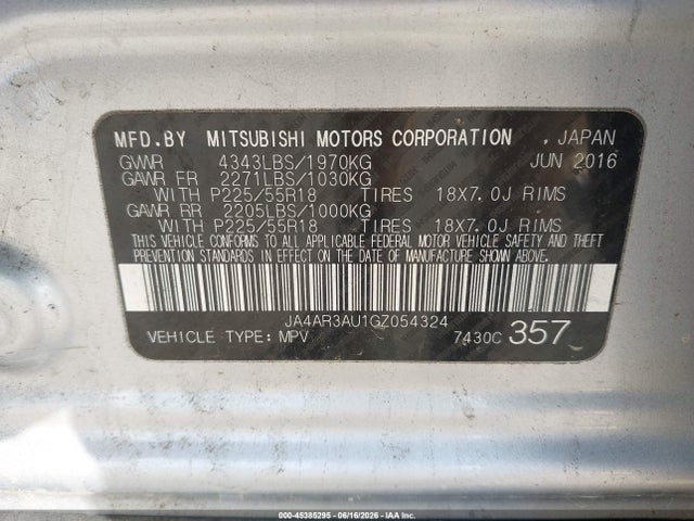 Продаж на аукціоні авто 2016 Mitsubishi Outlander Sport 2.0 Es, vin: JA4AR3AU1GZ054324, номер лоту: 45385295