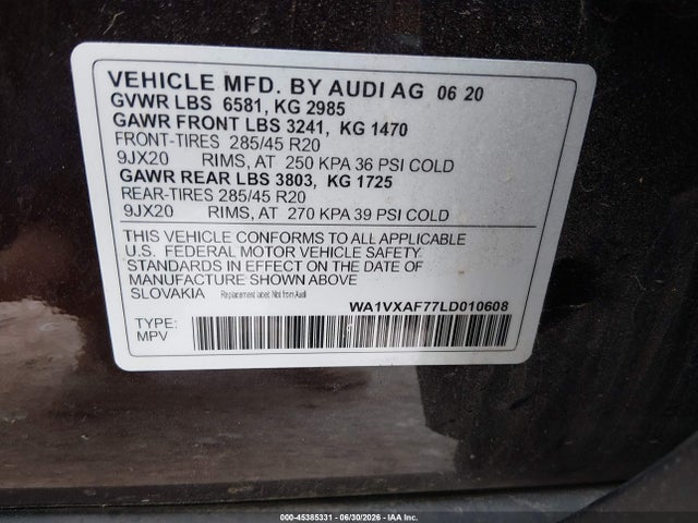 Продажа на аукционе авто 2020 Audi Q7 Prestige 55 Tfsi Quattro Tiptronic, vin: WA1VXAF77LD010608, номер лота: 45385331