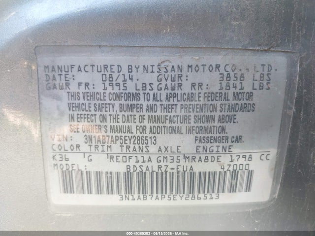 Продаж на аукціоні авто 2014 Nissan Sentra Sr, vin: 3N1AB7AP5EY286513, номер лоту: 45385383