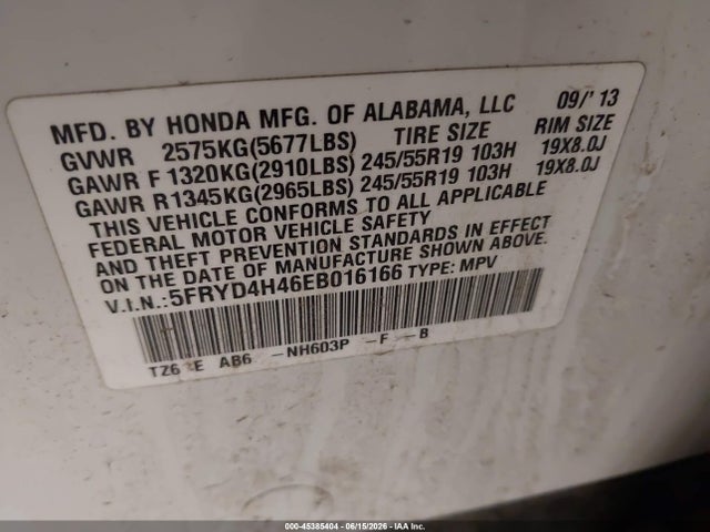 45385404 :رقم المزاد ، 5FRYD4H46EB016166 vin ، 2014 Acura Mdx Technology Package مزاد بيع
