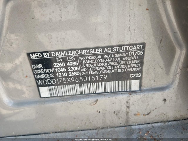 Auction sale of the 2006 Mercedes-benz Cls 500, vin: WDDDJ75X96A015179, lot number: 45385419