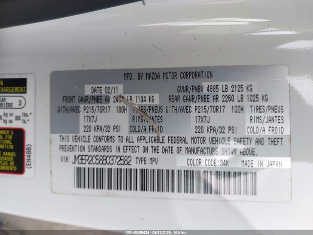 Aukcja sprzedaży 2011 Mazda Cx-7 I Touring, vin: JM3ER2C58B0372582, numer aukcji: 45385434