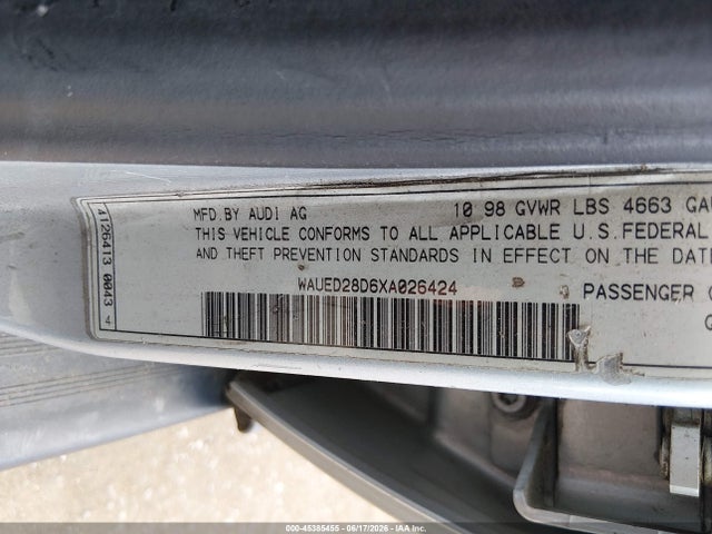 Aukcja sprzedaży 1999 Audi A4 2.8, vin: WAUED28D6XA026424, numer aukcji: 45385455