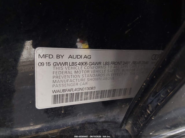 Продаж на аукціоні авто 2016 Audi A4 Premium, vin: WAUBFAFL4GN013083, номер лоту: 45385457