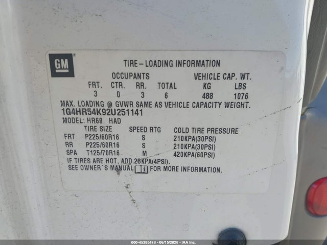 Aukcja sprzedaży 2002 Buick Lesabre Limited, vin: 1G4HR54K92U251141, numer aukcji: 45385478