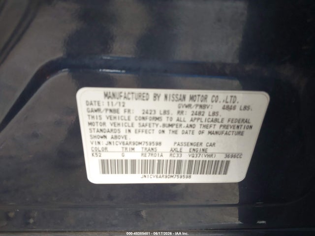 Aukcja sprzedaży 2013 Infiniti G37x, vin: JN1CV6AR9DM759598, numer aukcji: 45385481