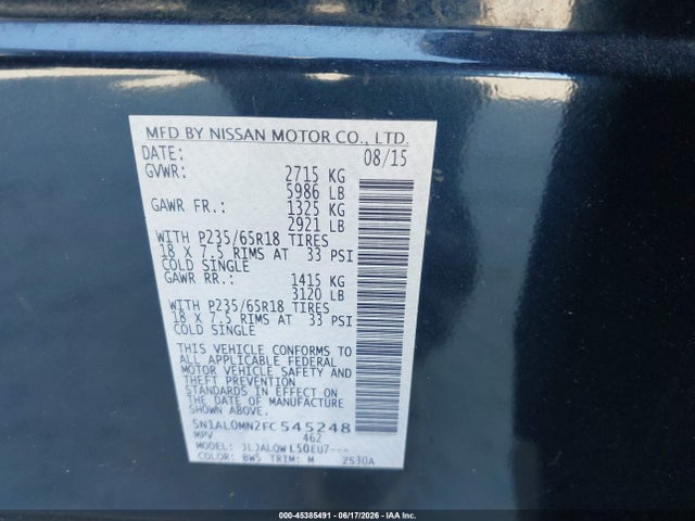 Infiniti QX60 2015 5N1AL0MN2FC545248 Image 9