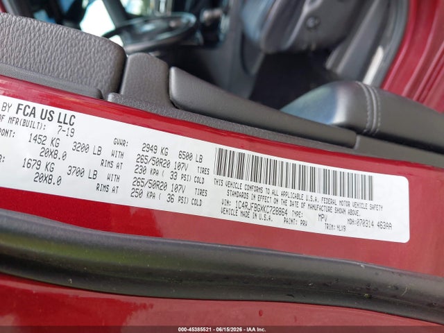 1C4RJFBGXKC728864 Jeep Grand Cherokee Limited X 4x4