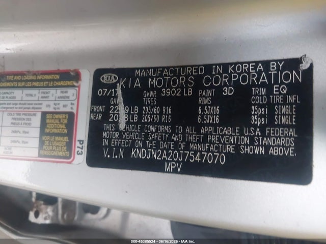 Aukcja sprzedaży 2018 Kia Soul, vin: KNDJN2A20J7547070, numer aukcji: 45385524