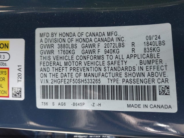 Honda Civic Sport 2025 2HGFE2F50SH533265 Image 9