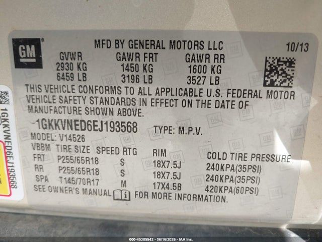 Продаж на аукціоні авто 2014 Gmc Acadia Sle-1, vin: 1GKKVNED6EJ193568, номер лоту: 45385542