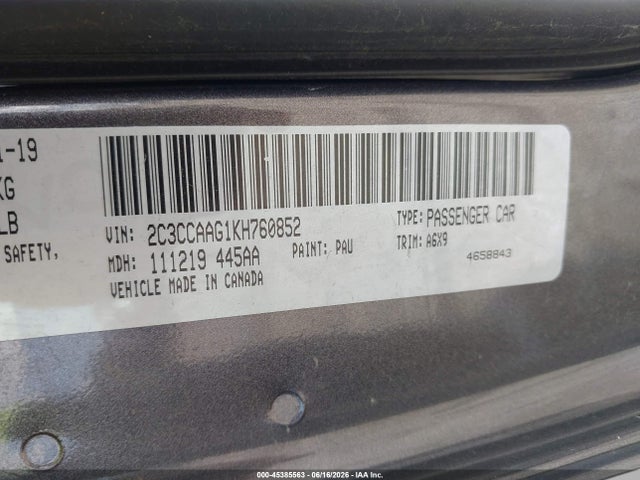Aukcja sprzedaży 2019 Chrysler 300 Touring, vin: 2C3CCAAG1KH760852, numer aukcji: 45385563