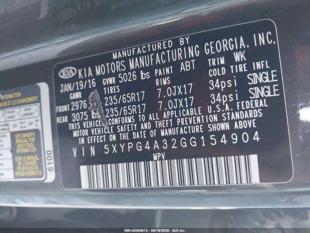 KIA Sorento 2.4l Lx 2016 5XYPG4A32GG154904 Image 9