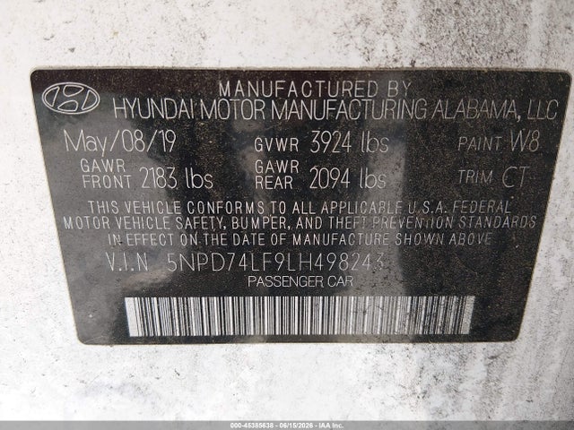 Hyundai ELANTRA SE 2020 5NPD74LF9LH498243 Image 9