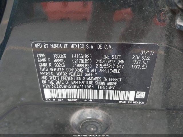 Honda HR-V EX 2017 3CZRU6H58HM711964 Image 9