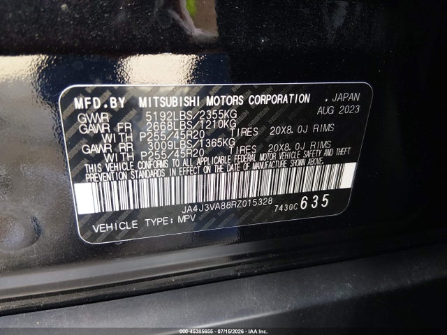 Продажа на аукционе авто 2024 Mitsubishi Outlander Se 2.5 2wd, vin: JA4J3VA88RZ015328, номер лота: 45385655