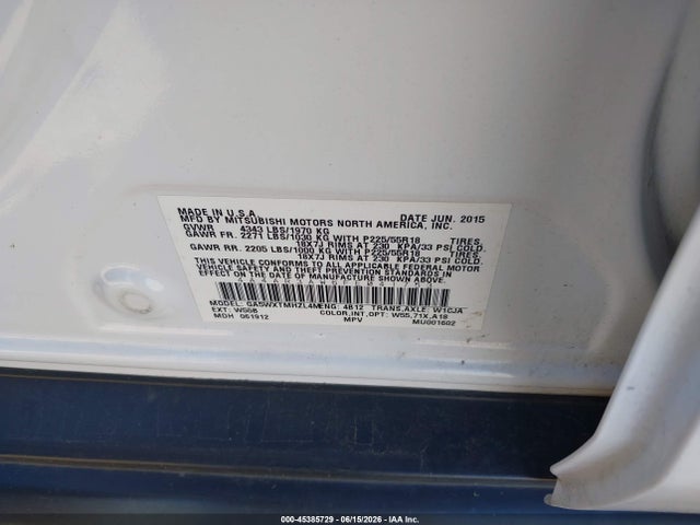 Mitsubishi Outlander Sport Es 2015 4A4AR3AW6FE041753 Image 9