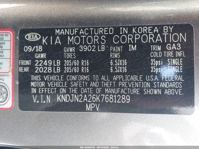 Aukcja sprzedaży 2019 Kia Soul, vin: KNDJN2A26K7681289, numer aukcji: 45385749