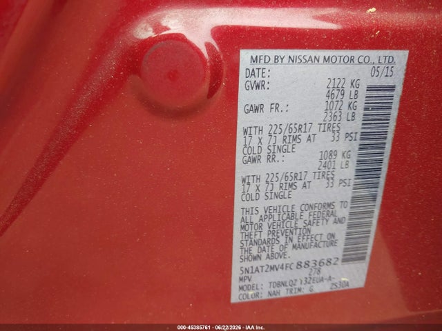 Nissan ROGUE SV 2015 5N1AT2MV4FC883682 Image 9