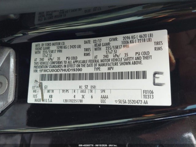 Aukcja sprzedaży 2017 Ford Escape Se, vin: 1FMCU0GD7HUD19390, numer aukcji: 45385778