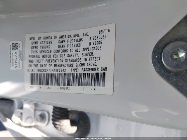 1HGCR2F77HA065843 Honda ACCORD EX