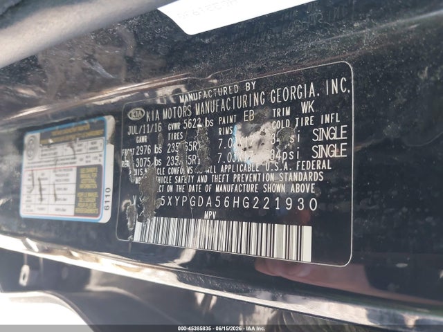 2017 Kia Sorento 3.3l Lx მანქანა იყიდება აუქციონზე, vin: 5XYPGDA56HG221930, აუქციონის ნომერი: 45385835